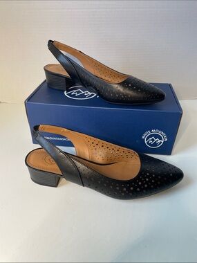 White Mountain Women's Size  9.5 Black Perforated Slingback Low Block Heel  Shoe